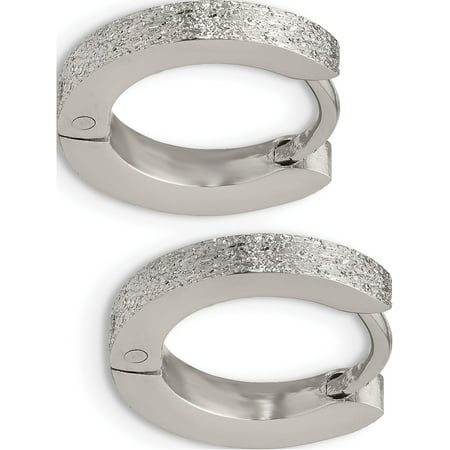 Stainless Steel Polished and Sand Blasted 2.0mm Hinged Hoop Earrings, Stainless Steel Polished and Sand Blasted 2.0mm Hinged Hoop Earrings,